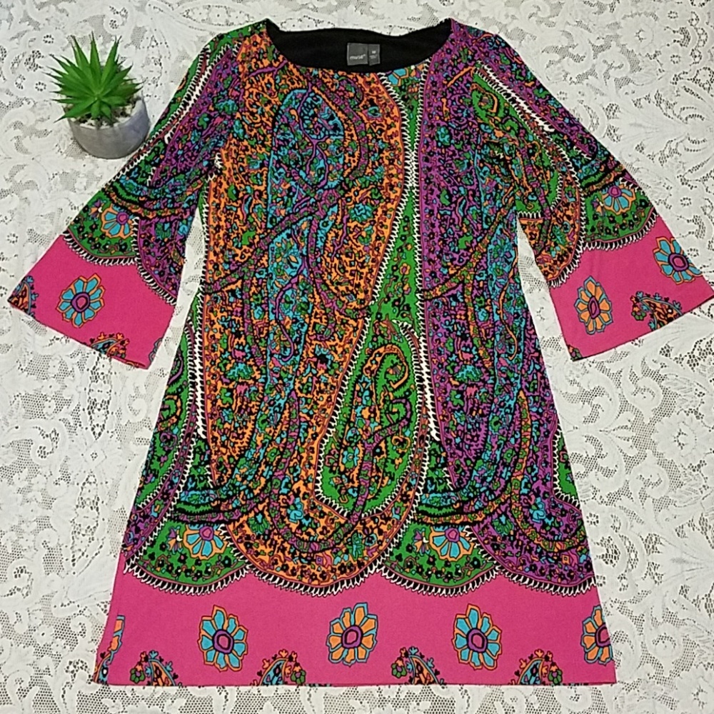 Muse Bell Sleeves Paisley Stretch Modest Dress 10